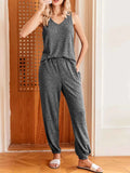 Ribbed Knit V-Neck Tank and Pants Lounge Set.