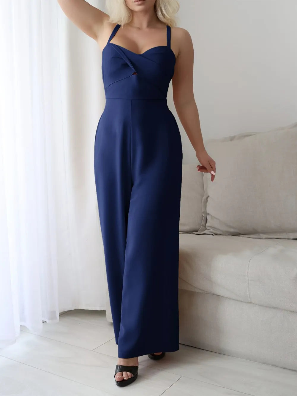 Devine Tie Back Backless Crisscross Jumpsuit.