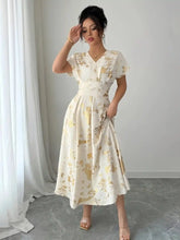 Printed V-Neck Short Sleeve Dress.