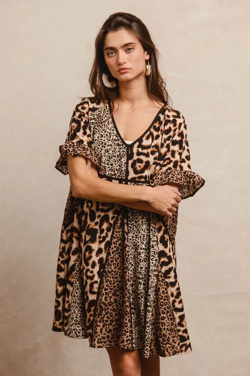 Leopard Print Dress: Mix and Match Short Sleeve Style - EBYNN