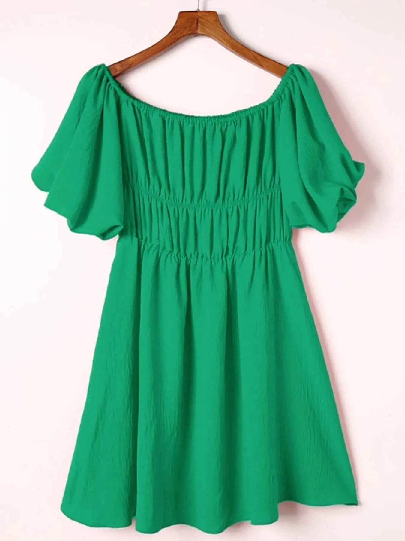 Off-Shoulder Puff Sleeve Mini Dress.