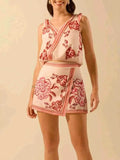 Printed Surplice Sleeveless Top and Skort Set - EBYNN