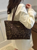 Large Leopard Print Polyester Tote Bag.