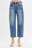 RISEN High Rise Crop Length Barrel Jeans with Adjustable Waist.