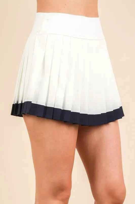 Very J Two Tone Pleated Activewear Mini Skirt with Built-in Shorts.