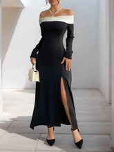 Side Slit Off-Shoulder Maxi Dress.
