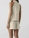 Linen Cotton Sleeveless Top and Shorts Set.