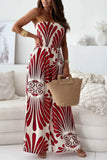 Printed Smocked Tube Wide Leg Jumpsuit.
