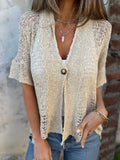 Plus Size One Button Openwork Cardigan.