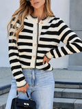 Button Down Striped Long Sleeve Cardigan.