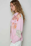 POL Printed Woven Mix Raw Hem Jacket with Lace Detail.