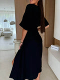 Slit Surplice Half Sleeve Midi Dress.
