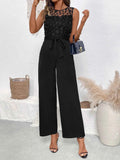Flower Lace Mesh Sleeveless Wide Leg Jumpsuit.