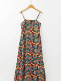Floral Print High Waist Maxi Dress with Thin Straps.