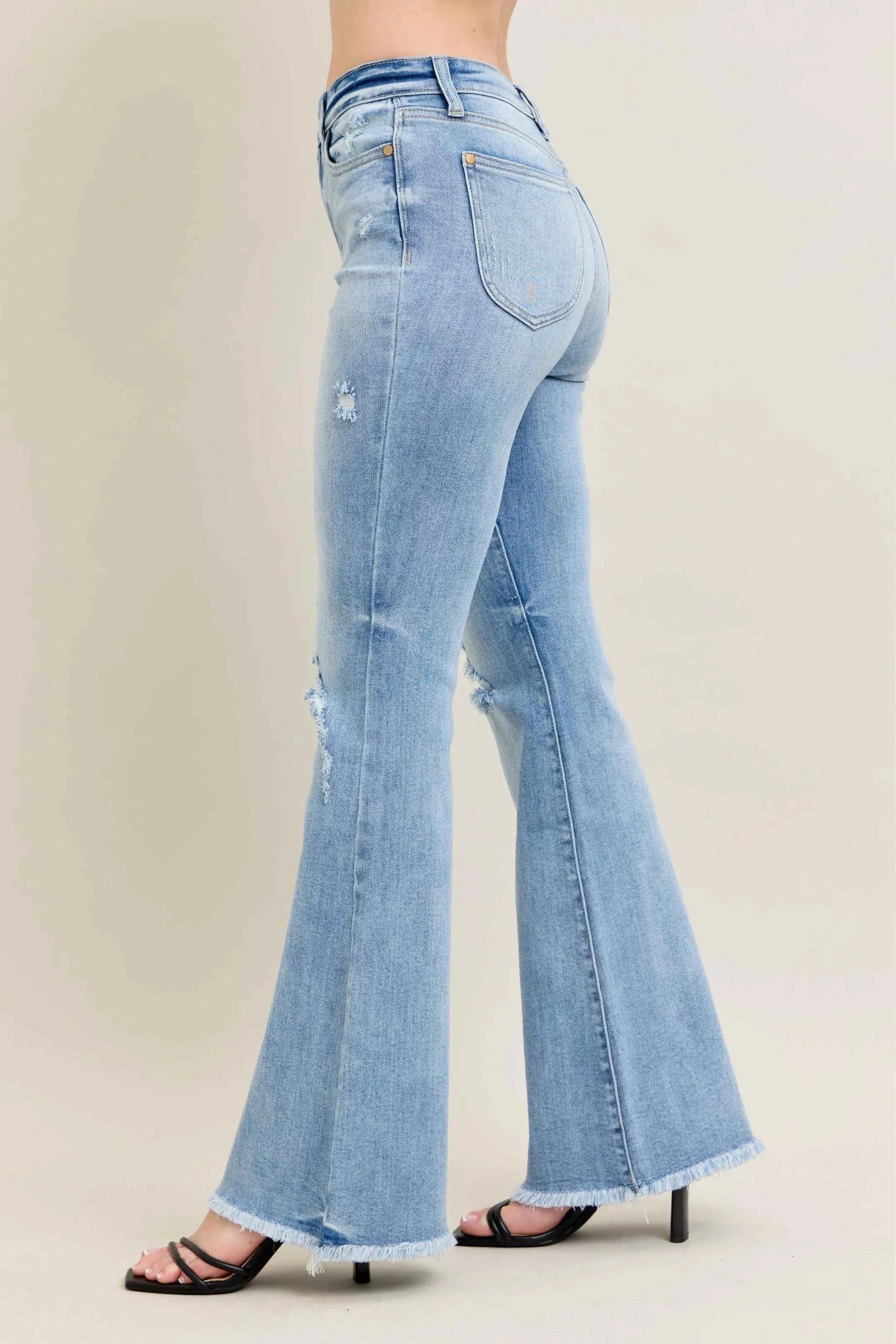 Judy Blue Plus Size High-Waist Flare Jeans with Shield Pockets.