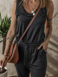 Tie Waist Sleeveless Jogger Jumpsuit.