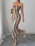 Printed Tube Top Skirt Set with Slit for Effortless Style - EBYNN