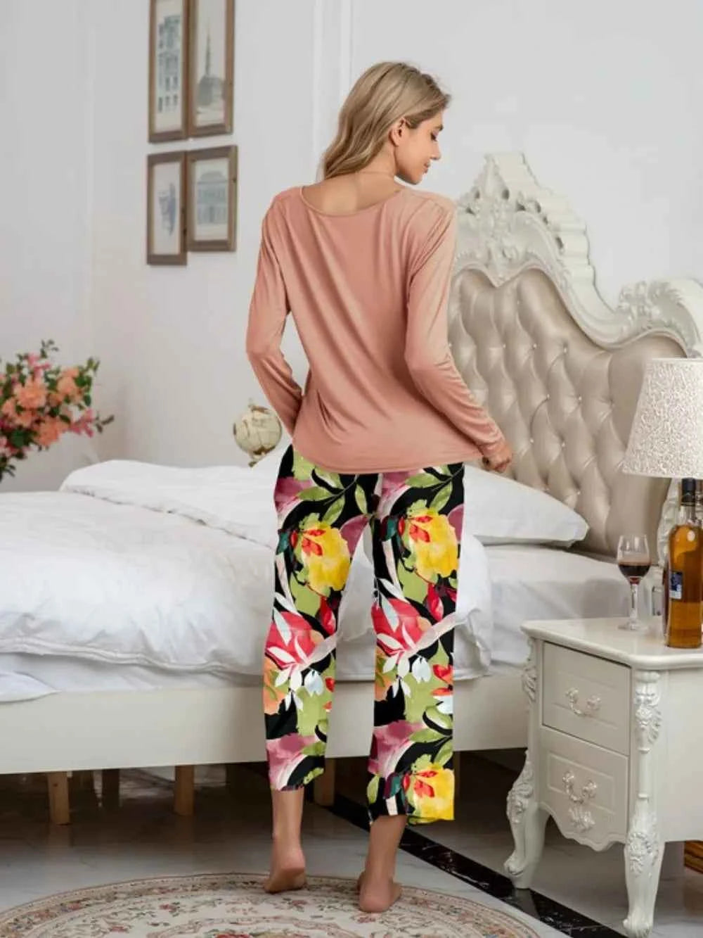 Round Neck Top & Printed Pants Lounge Set.
