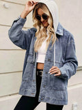 Oversized Button Up Denim Jacket with Hood.