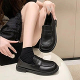 Round Toe Leather Loafers.