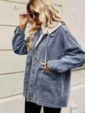 Oversized Button Up Denim Jacket with Hood.