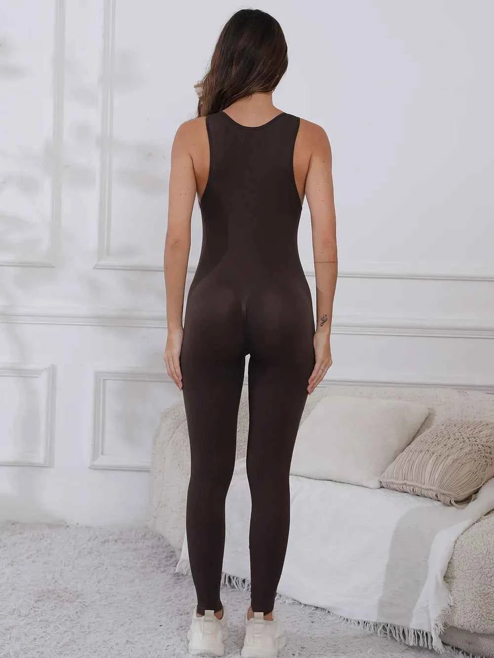 Half Zip Wide Strap Active Jumpsuit.