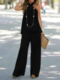 Halter Top and Wide Leg Pants Matching Set.