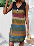 Color Block Sleeveless V-Neck Tank Dress.
