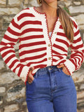 Button Down Striped Long Sleeve Cardigan.