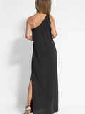 One-Shoulder Maxi Dress with Side Slit.