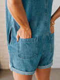 Zip Front Sleeveless Denim Romper.