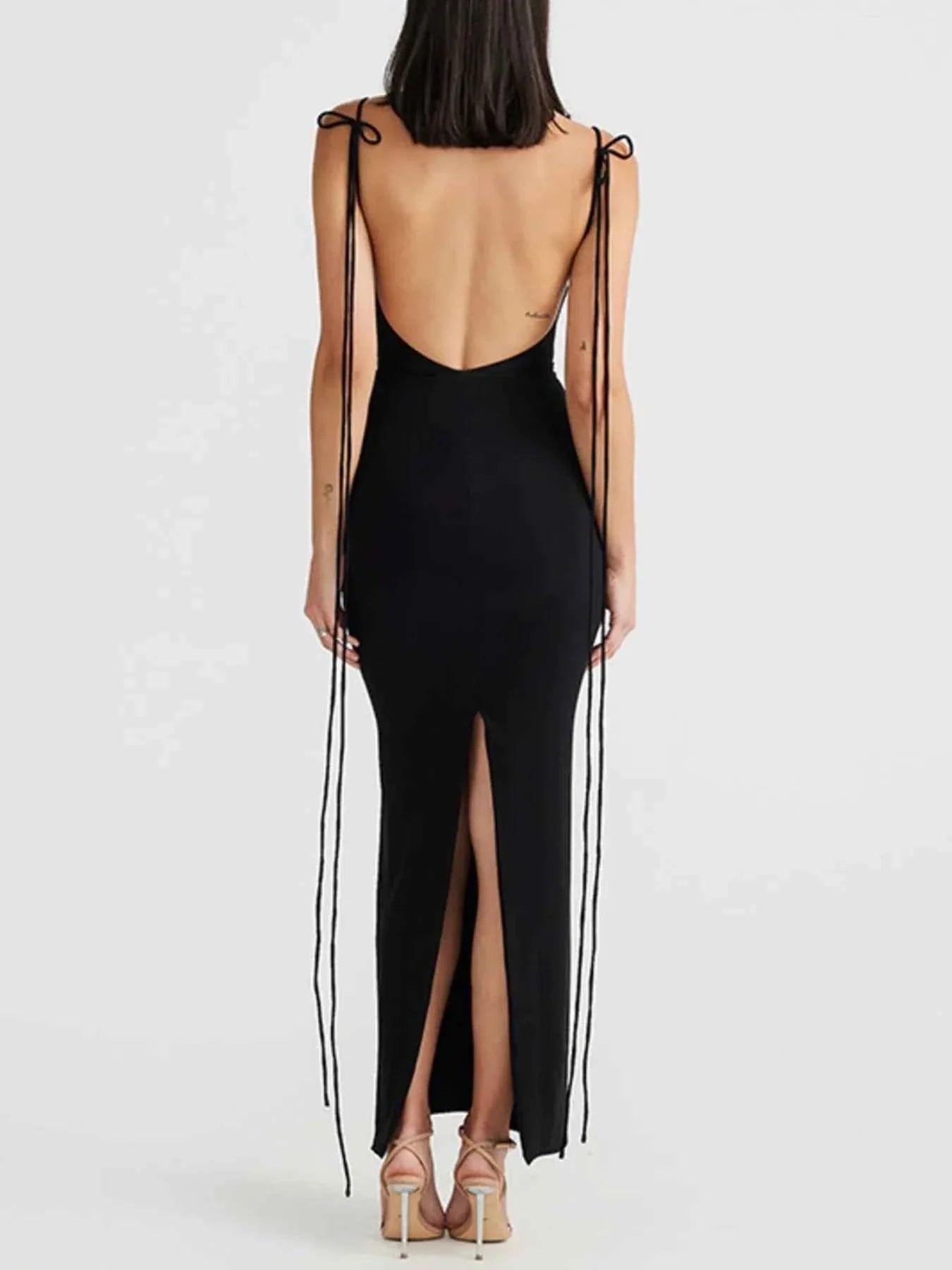 Backless Slit Sleeveless Bodycon Maxi Dress.