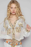Vintage Washed Crochet Hoodie Jacket with Patchwork.