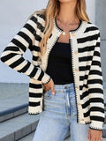 Button Down Striped Long Sleeve Cardigan.