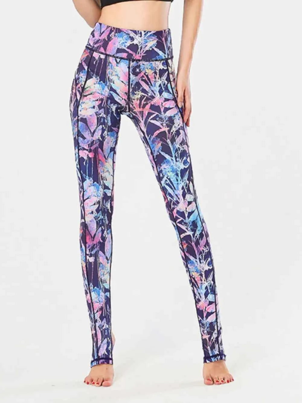 Printed Wide Waistband Active Leggings with Stirrups.