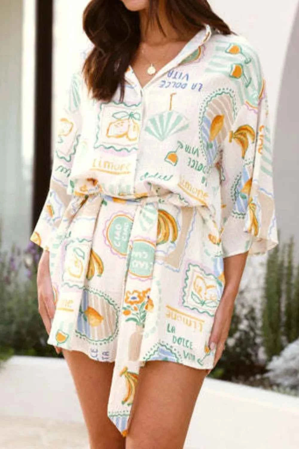 Printed 3/4 Sleeve Romper.