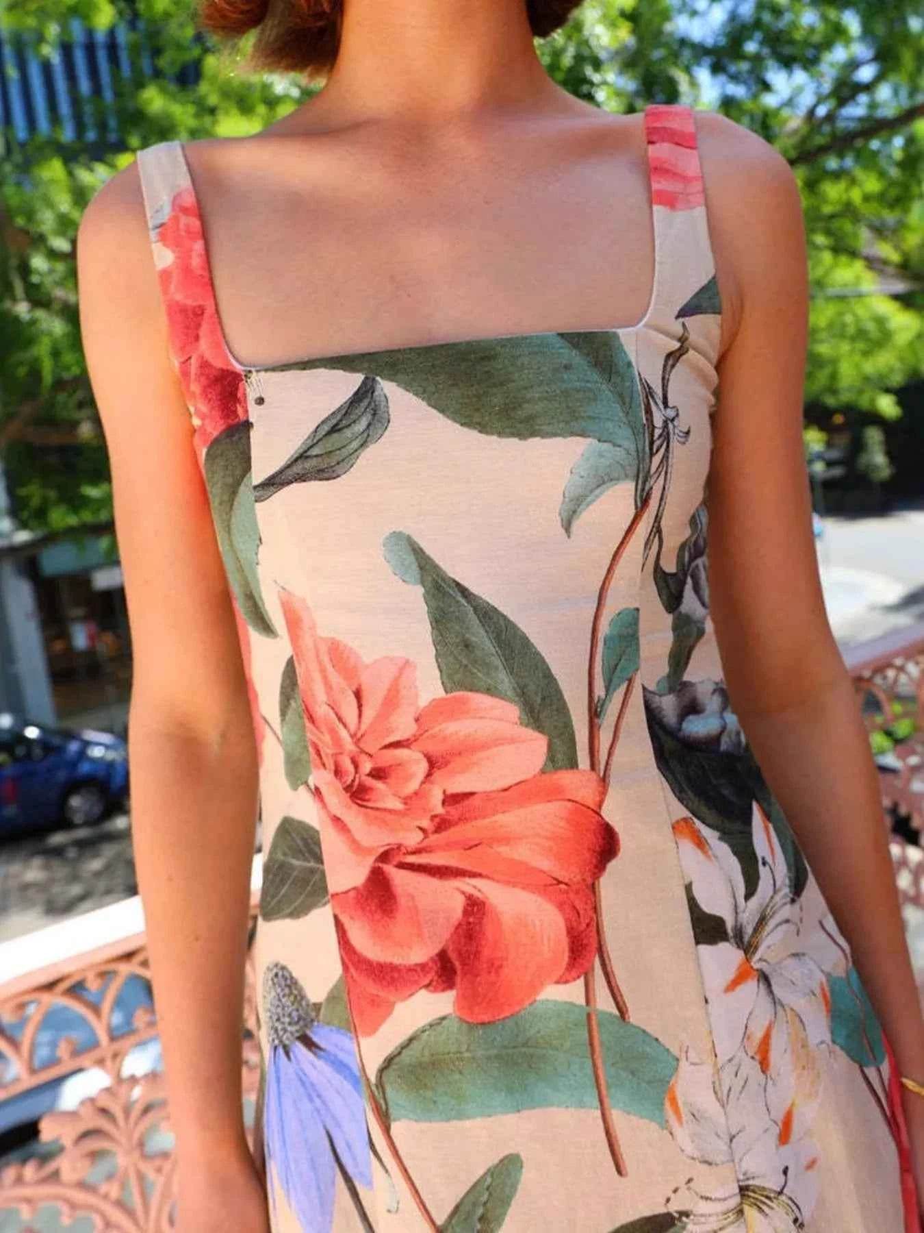 Floral Print Square Neck Maxi Dress.