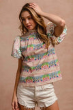 Ruffle Neckline Blouse with Embroidery for Effortless Style - EBYNN