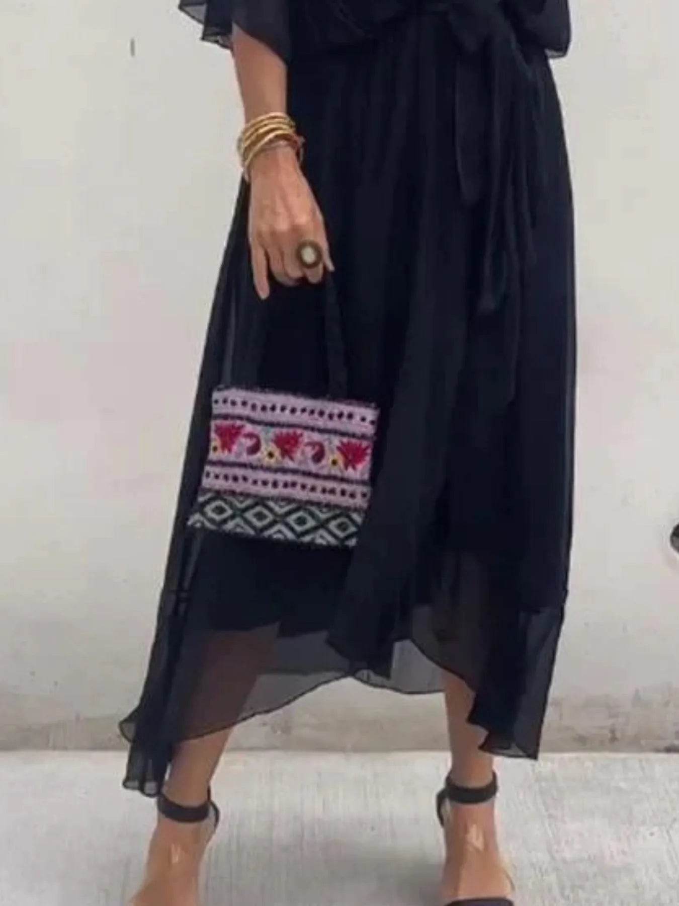 Full Size Flowy Tie Front Midi Dress with Flutter Sleeves Plus Size - EBYNN