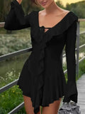 Ruffle V-Neck Flounce Sleeve Mini Dress.
