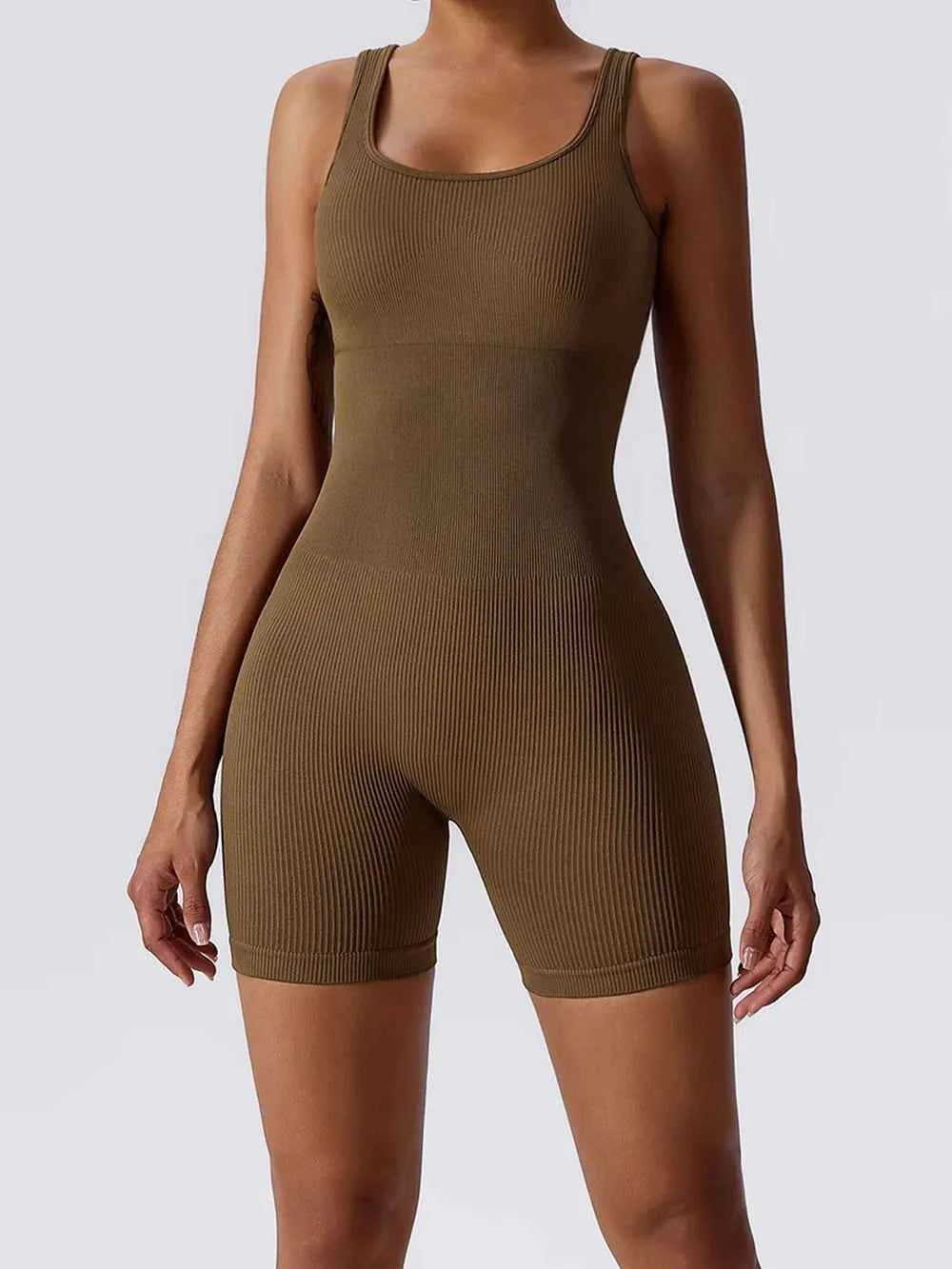 Basic Bae Ribbed Sleeveless Active Romper.