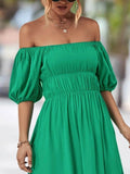 Off-Shoulder Puff Sleeve Mini Dress.