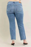 Judy Blue Plus Size Mid Rise Bootcut Jeans with Destroyed Hem.