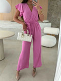 Surplice Wide Leg Belted Jumpsuit.