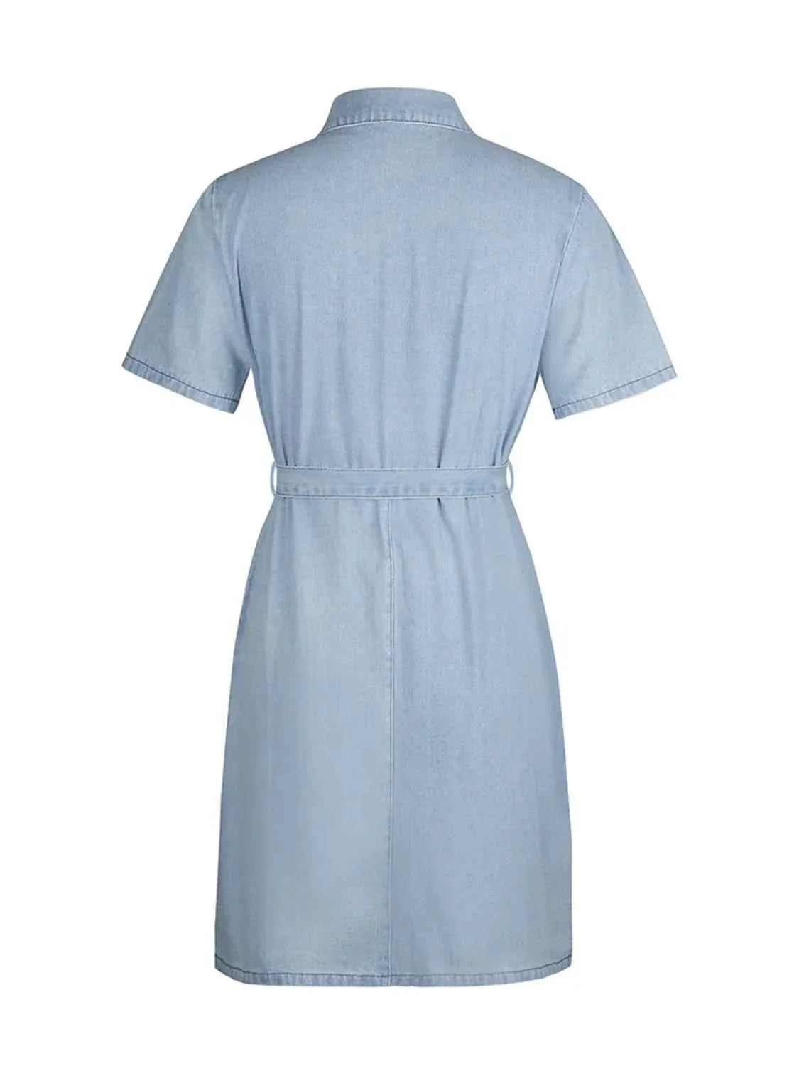 Plus Size Zip Front Short Sleeve Denim Dress.
