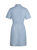 Plus Size Zip Front Short Sleeve Denim Dress.
