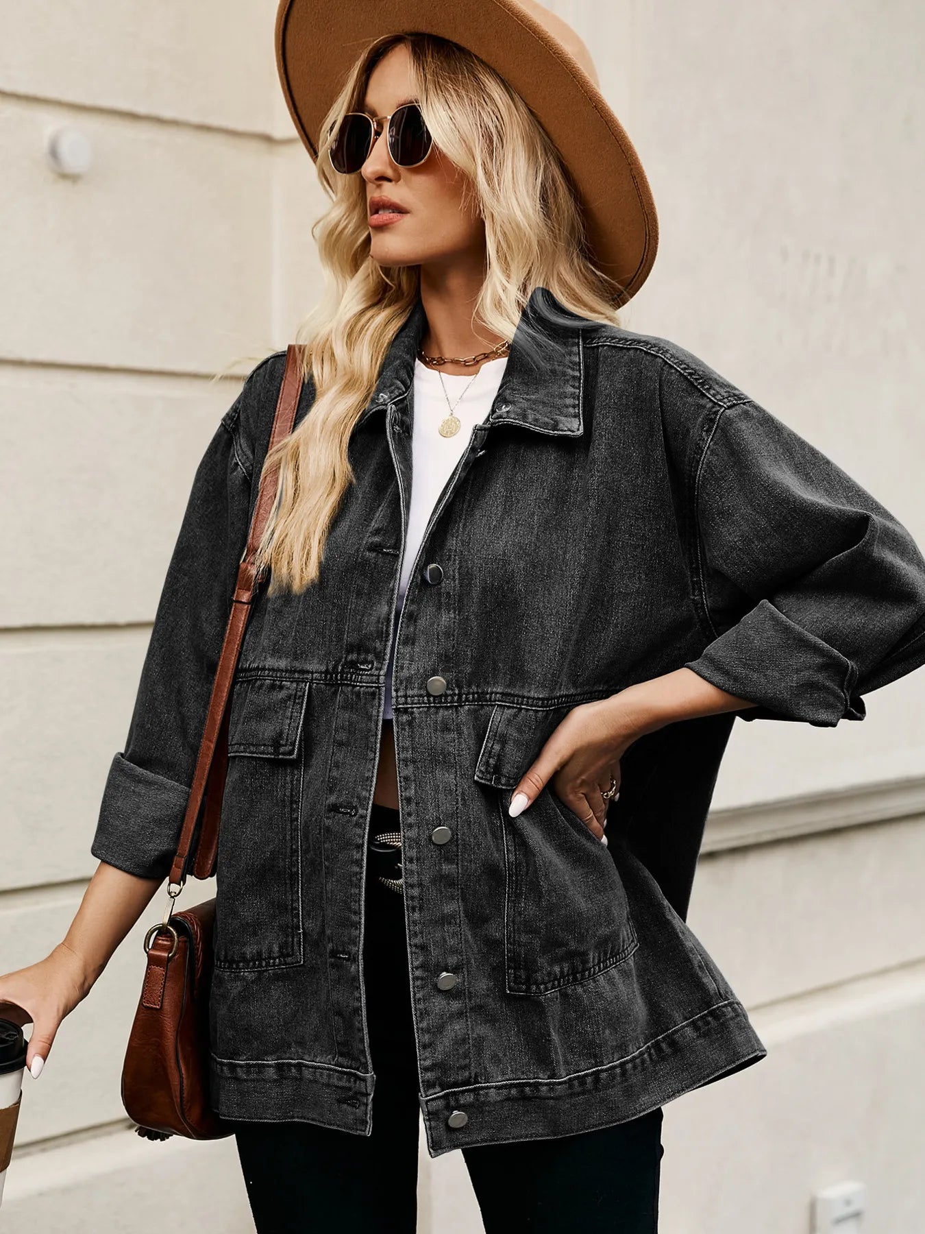Oversized Button Up Denim Jacket with Hood.