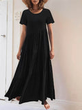 Round Neck Tiered Ruffle Maxi Dress - EBYNN