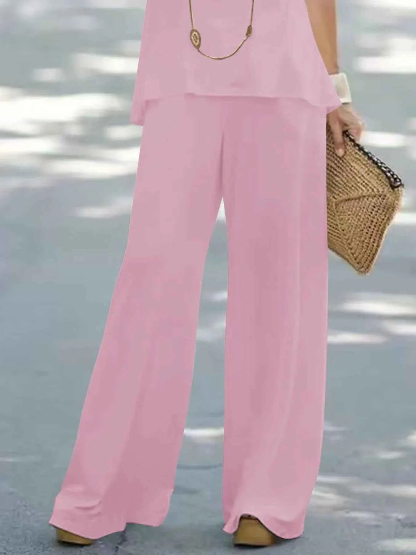 Halter Top and Wide Leg Pants Matching Set.