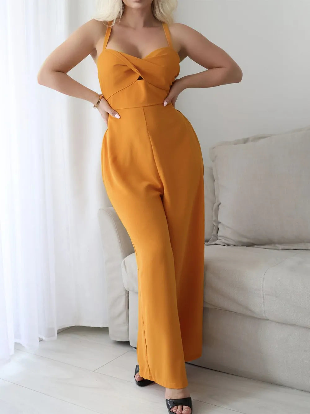 Devine Tie Back Backless Crisscross Jumpsuit.